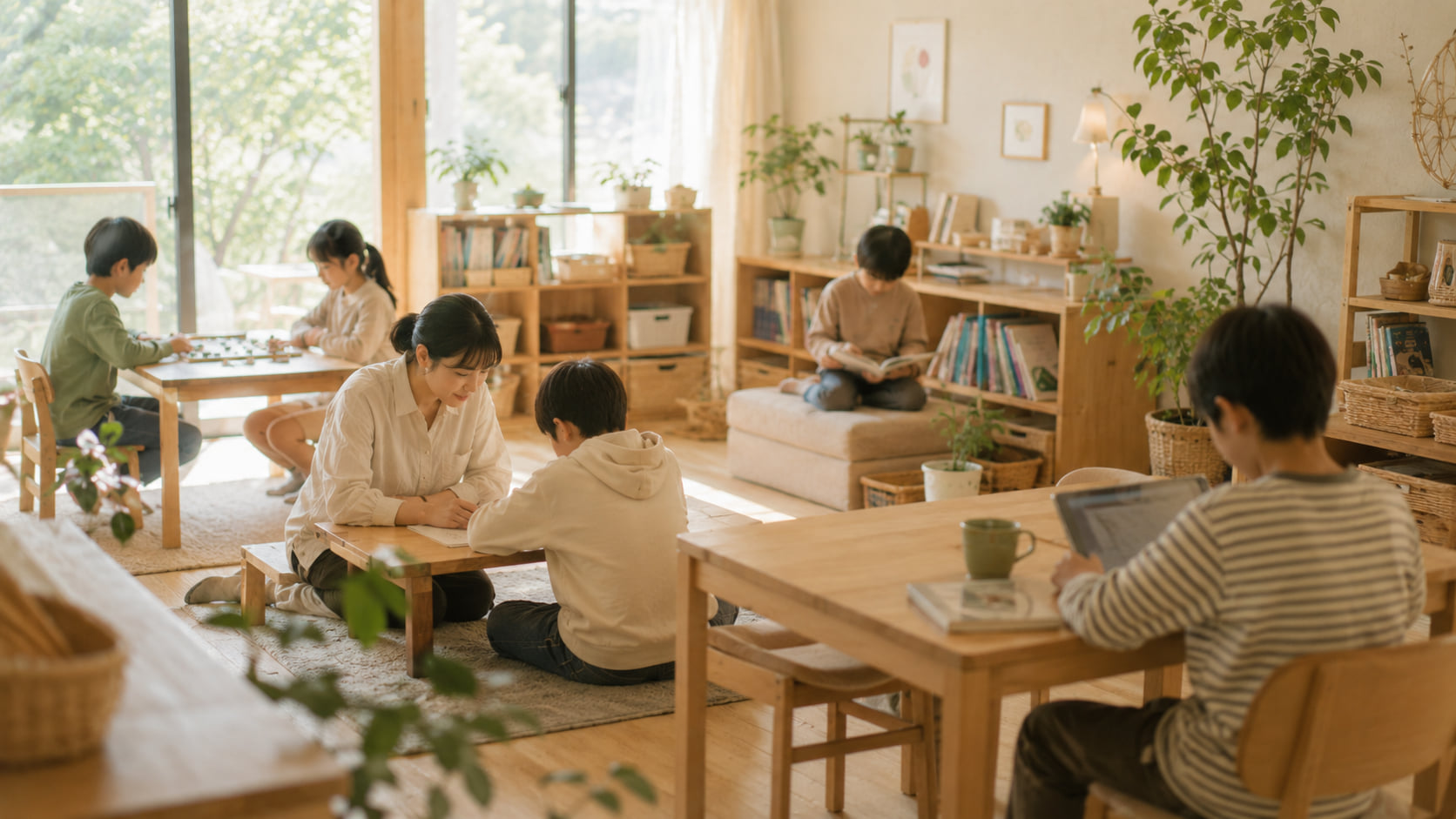 子どもの手元と教材。一人ひとりに合った学習支援の様子。