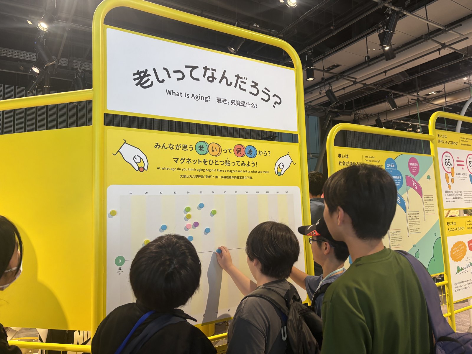 展示を真剣に眺めているお子さんの後ろ姿や横顔。顔が特定されないアングルで